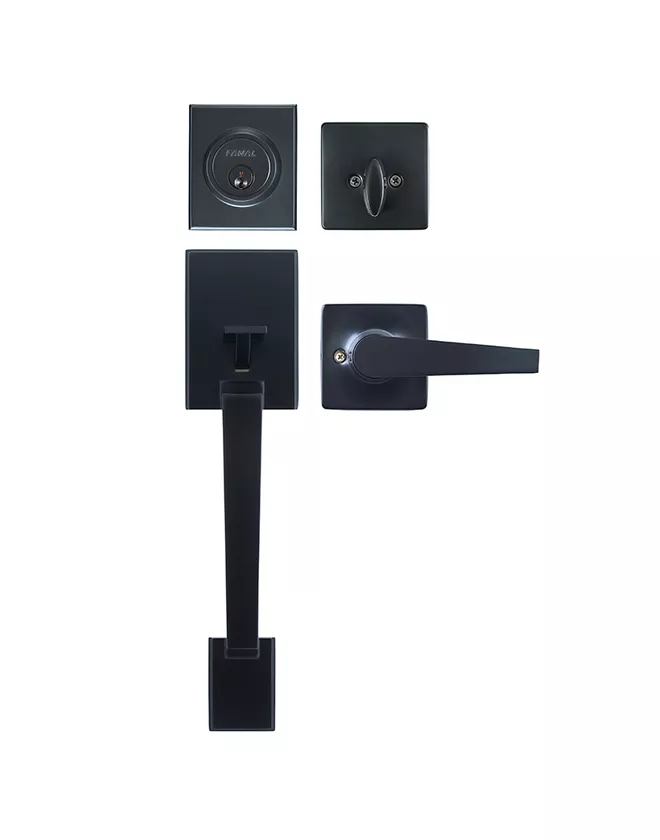 90490-006 Cerrojo auxiliar y manija para entrada principal acero inox color negro mate Fanal