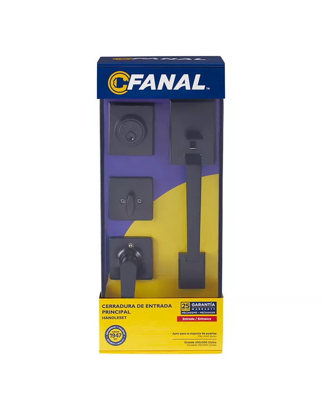 90490-006 Cerrojo auxiliar y manija para entrada principal acero inox color negro mate Fanal