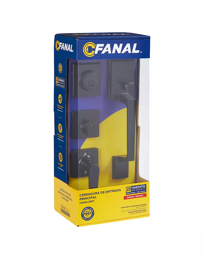 90490-006 Cerrojo auxiliar y manija para entrada principal acero inox color negro mate Fanal