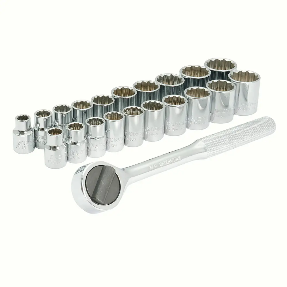 A02C Juego de copas y accesorios cuadrante 3/8" pulgadas y métrico 21 piezas