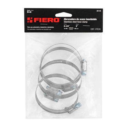 AB-40 Abrazadera reforzada, acero inox #40, 2-1/4"-3", 5 pzas