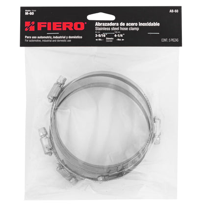AB-60 Abrazadera reforzada, acero inox #60, 3-5/16"-4-1/4", 5 pzas