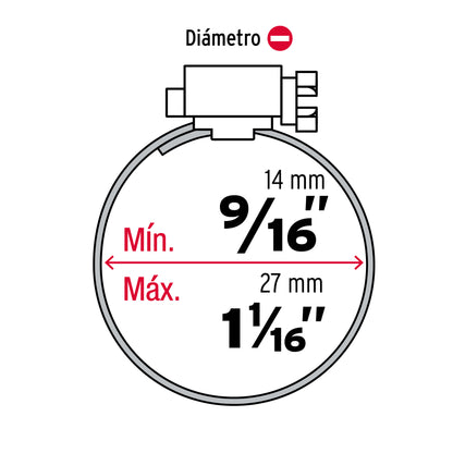 AB-7 Abrazadera reforzada, acero inox #7, 9/16"-1-1/16", 10 pzas
