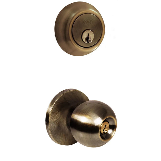 MY-CT5362BOLA-US5 Combo de pomo tubular de bola y cerrojo doble, latón antiguo, Prolok