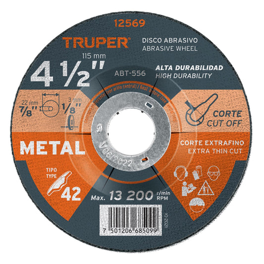 ABT-556 Disco para corte de metal, tipo 42, diámetro 4-1/2"