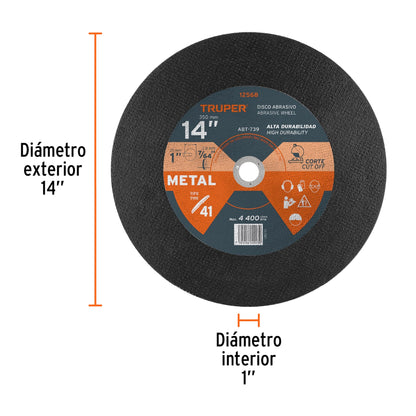ABT-739 Disco para corte de metal, tipo 41, diámetro 14"