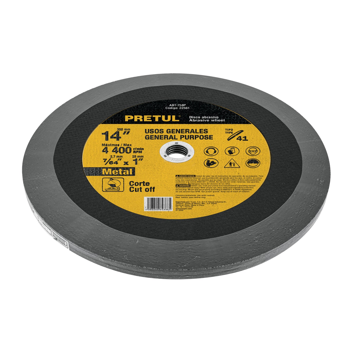 ABT-758P Disco corte metal, Tipo 41, 14" , usos generales, Pretul