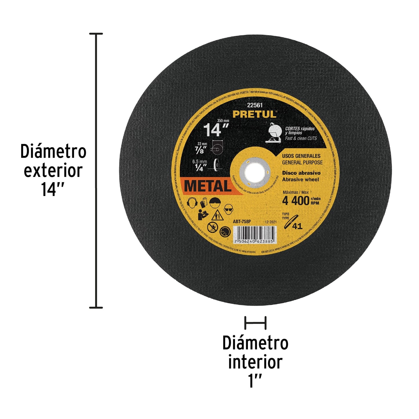 ABT-758P Disco corte metal, Tipo 41, 14" , usos generales, Pretul