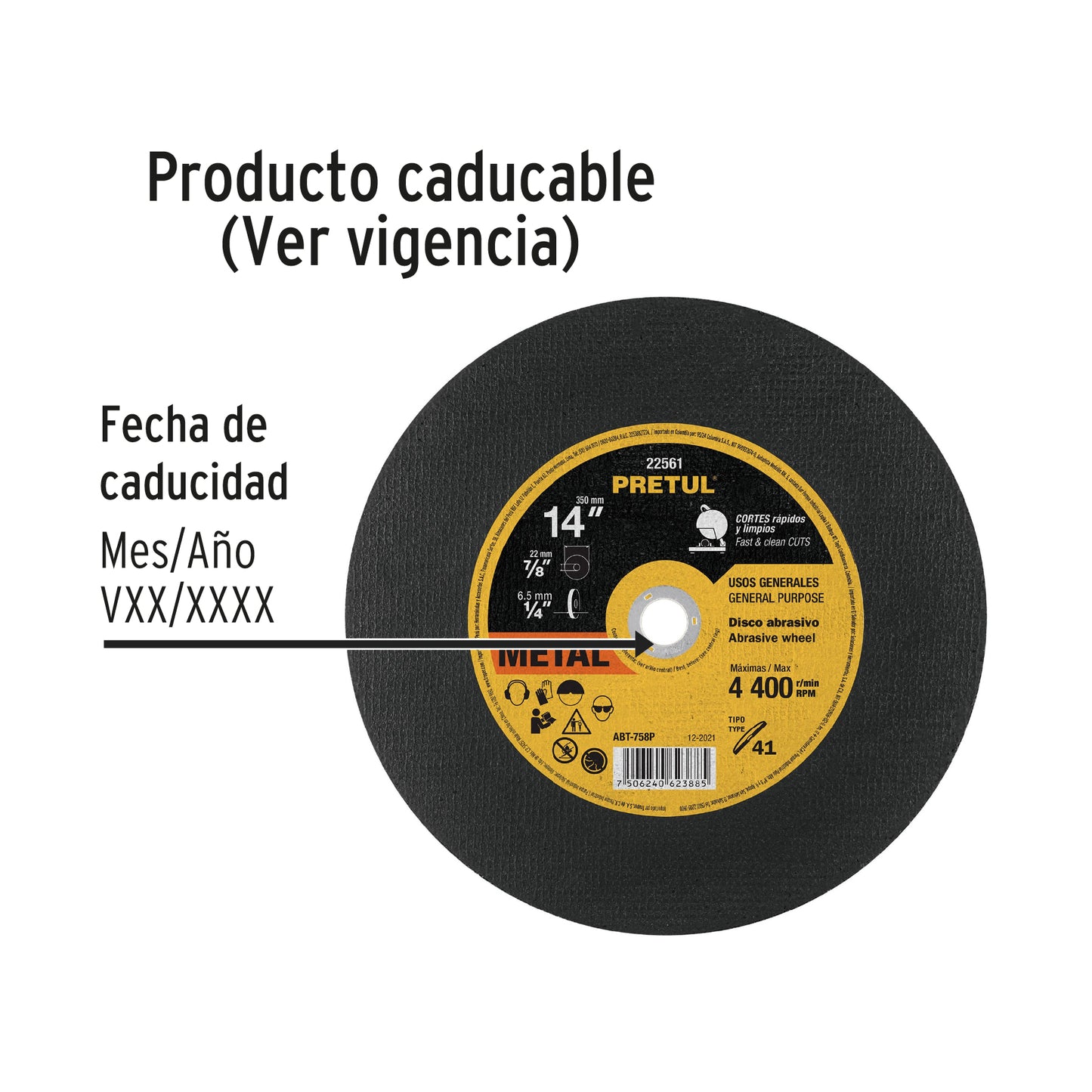 ABT-758P Disco corte metal, Tipo 41, 14" , usos generales, Pretul