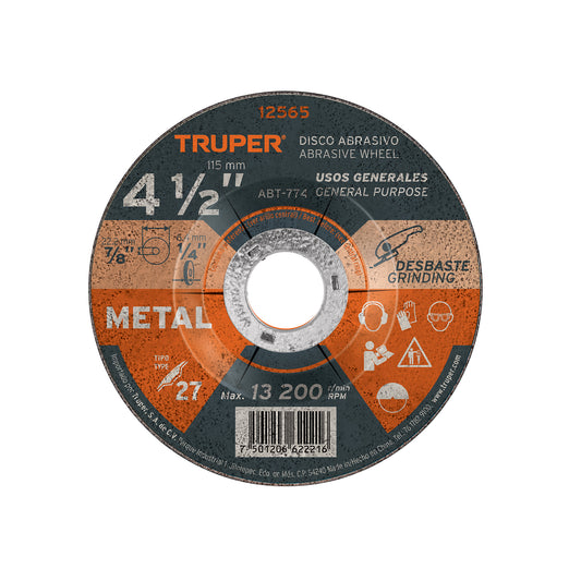 ABT-774 Disco para desbaste de metal, Tipo 27, diámetro 4-1/2"