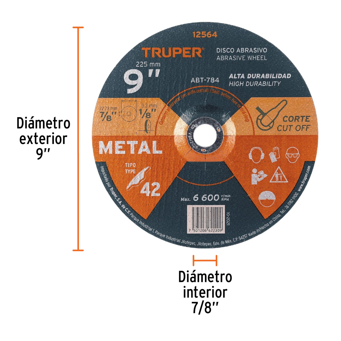 ABT-784 Disco para corte de metal, tipo 42, diámetro 9"