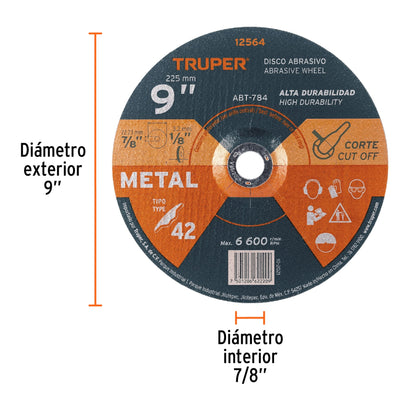 ABT-784 Disco para corte de metal, tipo 42, diámetro 9"