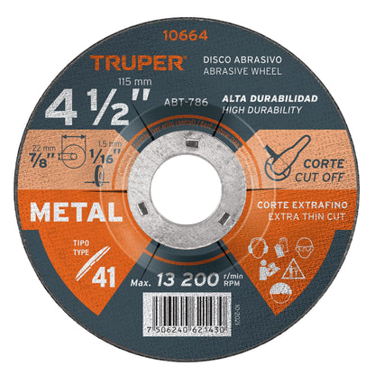ABT-786 Disco para corte de metal, Tipo 41, 4-1/2", uso general