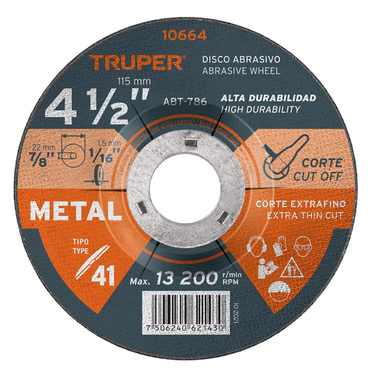 ABT-786 Disco para corte de metal, Tipo 41, 4-1/2", uso general