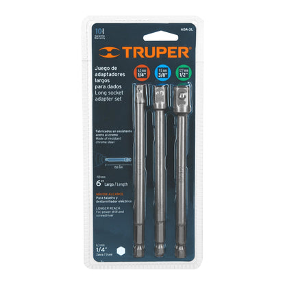 ADA-3L Juego de adaptadores largos para copas,1/4,3/8 y 1/2", 3pzas