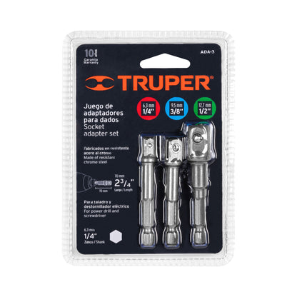 ADA-3 Juego de adaptadores para copas, 1/4", 3/8" y 1/2", 3 piezas