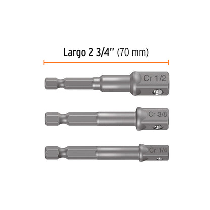 ADA-3 Juego de adaptadores para copas, 1/4", 3/8" y 1/2", 3 piezas