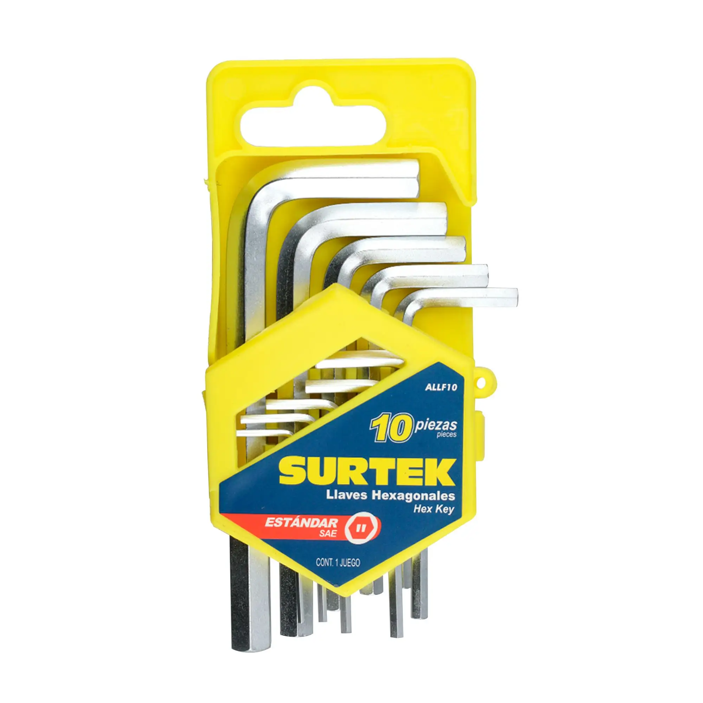 ALLF10 Juego de llaves hexagonales en L 10 piezas 1/16" a 3/8", uso profesional, Surtek