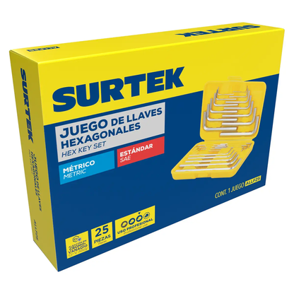ALLF25 Juego de llaves hexagonales en L 25 piezas, uso profesional,Surtek