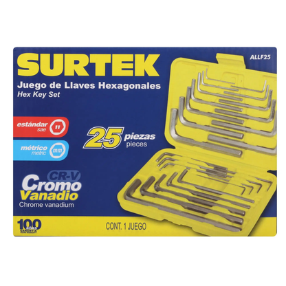 ALLF25 Juego de llaves hexagonales en L 25 piezas, uso profesional,Surtek