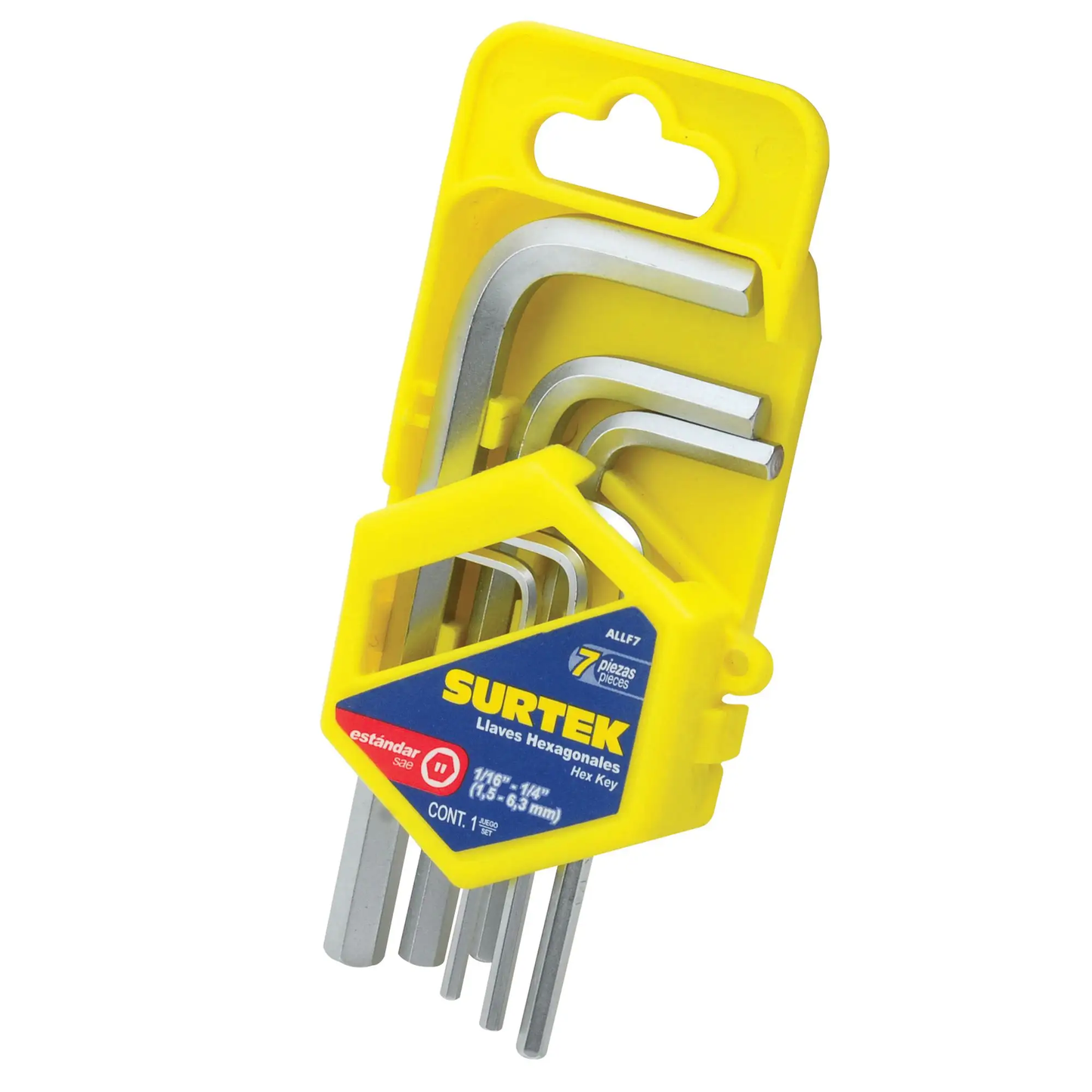 ALLF7 Juego de llaves hexagonales en L 7 piezas 1/16" a 1/4", uso profesional, Surtek