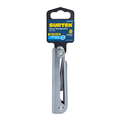 ALLFN9M Juego de llaves hexagonales tipo navaja 9 piezas 1.3 a 6 mm, uso profesional, Surtek