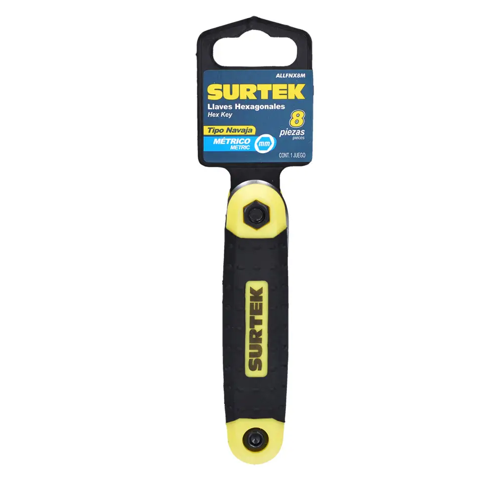 ALLFNX8M Juego de llaves hexagonales tipo navaja 8 piezas 1.5 a 8 mm, uso profesionale, Surtek