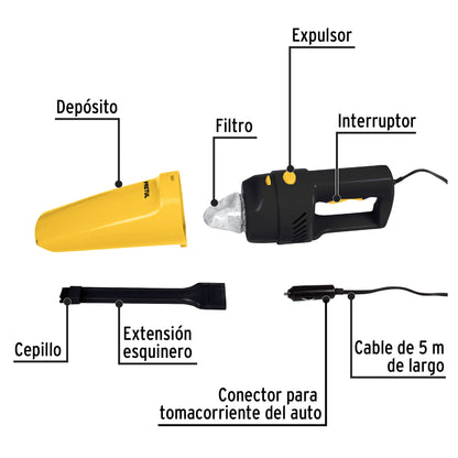 ASP-12V-P Aspiradora para auto, de 12 volts, Pretul