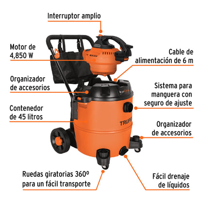 ASP-16S Aspiradora/Sopladora de solidos y líquidos de 16 galones Truper