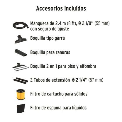 ASP-16X Aspiradora en acero inoxidable para sólidos y líquidos, 16 Galones Truper