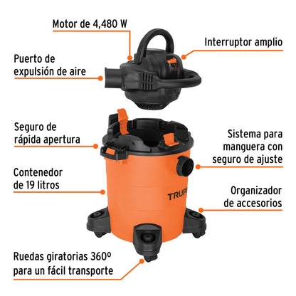 ASP-5S Aspiradora/Sopladora para solidos y líquidos de 5 galones Truper