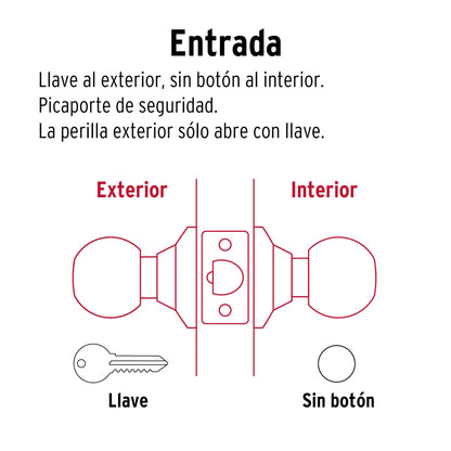 BAL-LB-EP Pomo tipo esfera, latón brillante, entrada, Hermex
