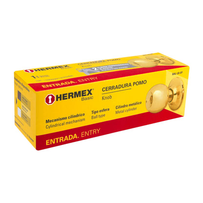 BAL-LB-EP Pomo tipo esfera, latón brillante, entrada, Hermex