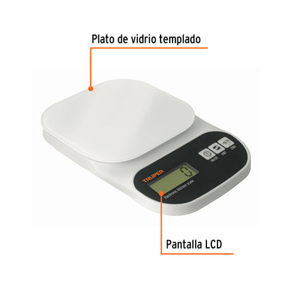 BASE-5EC Báscula digital base de vidrio para cocina, capacidad 5kg