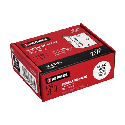 BC-253P Bisagra cuadrada, 2-1/2', cromo mate, cabeza plana
