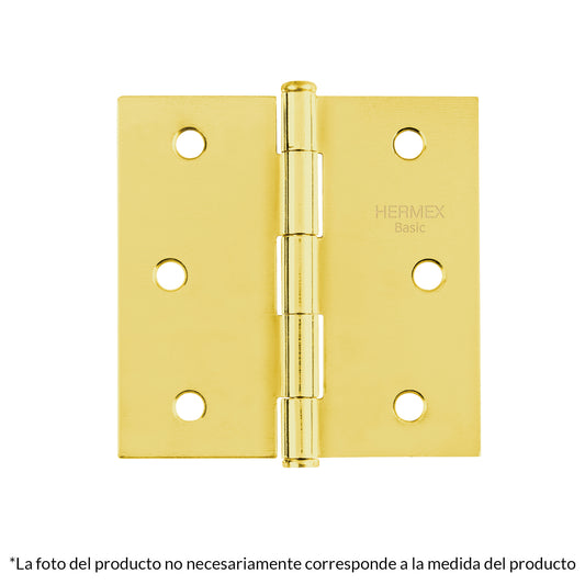 BC-351PP Bisagra cuadrada, latonada, cabeza plana, 3.5", Hermex Basic
