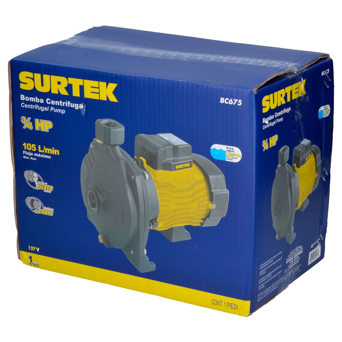 BC675 Bomba centrífuga para agua limpia 3/4HP 105 L/min, 26 m, 1" NPT