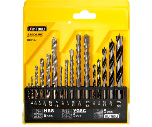 BCX16U Set de brocas mixto 16 piezas mm para acero, madera y concreto