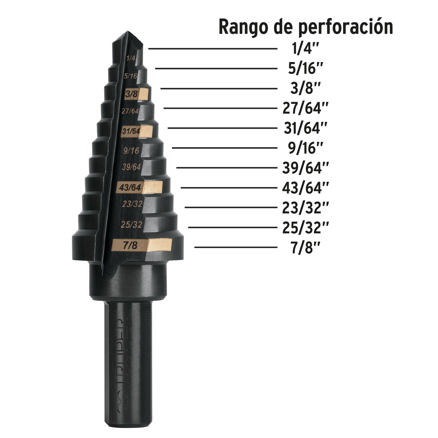 BES-11 Broca escalonada óxido negro 11 escalones 1/4' a 7/8'