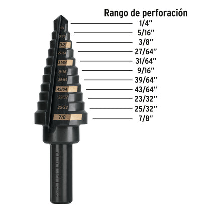 BES-11 Broca escalonada óxido negro 11 escalones 1/4' a 7/8'