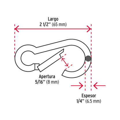 BMA-1/4 Mosqueton pera de acero con seguro de gancho, 1/4'