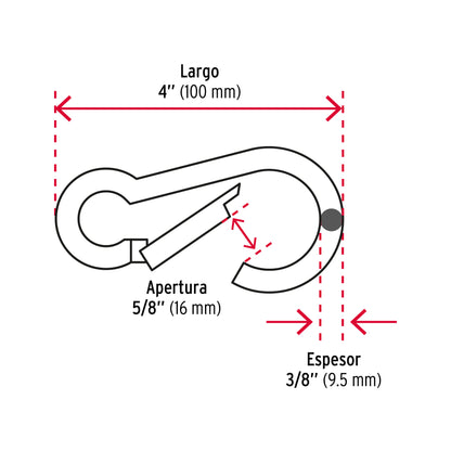 BMA-3/8 Mosqueton pera de acero con seguro de gancho, 3/8'