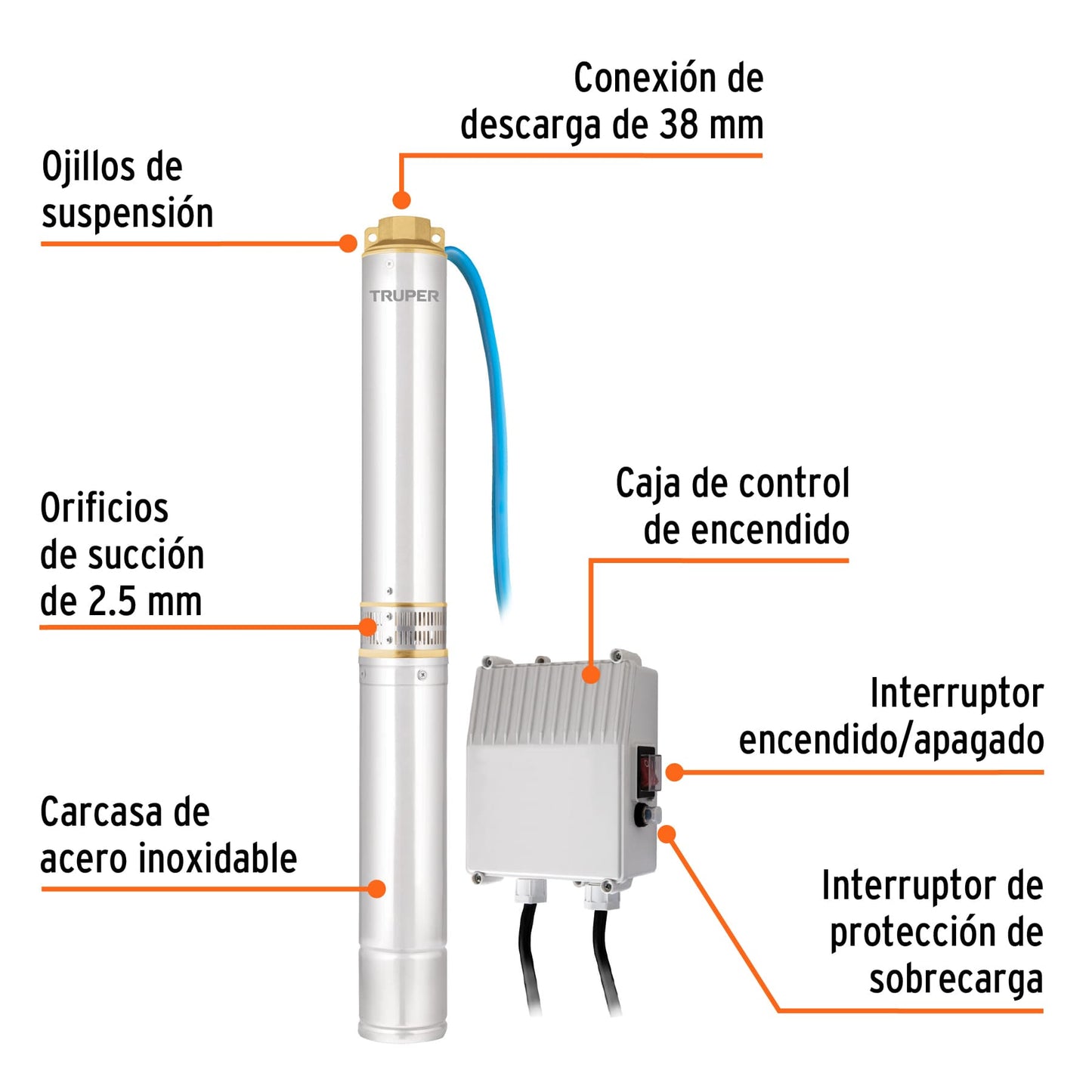 BOS-1-1/2LM Bomba sumergible de agua limpia de 1-1/2 HP, metálica