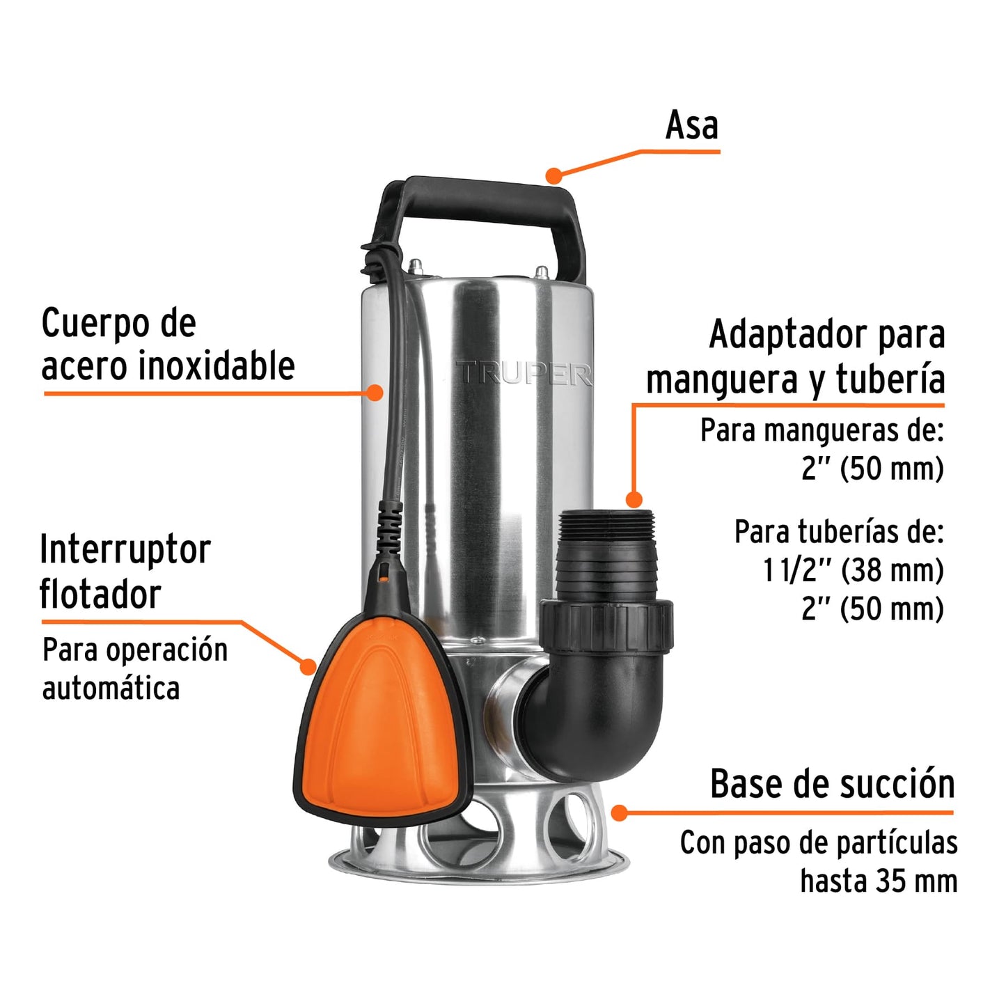 BOS-1-1/2SM Bomba sumergible metálica para agua sucia 1-1/2HP