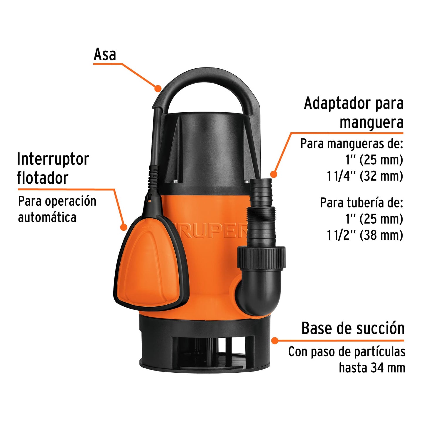 BOS-1-1/2SP Bomba sumergible  plástica para agua sucia 1-1/2 HP