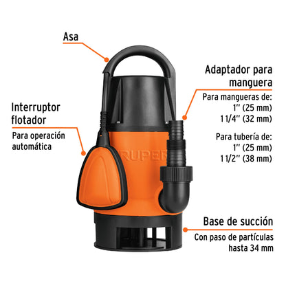 BOS-1-1/2SP Bomba sumergible  plástica para agua sucia 1-1/2 HP