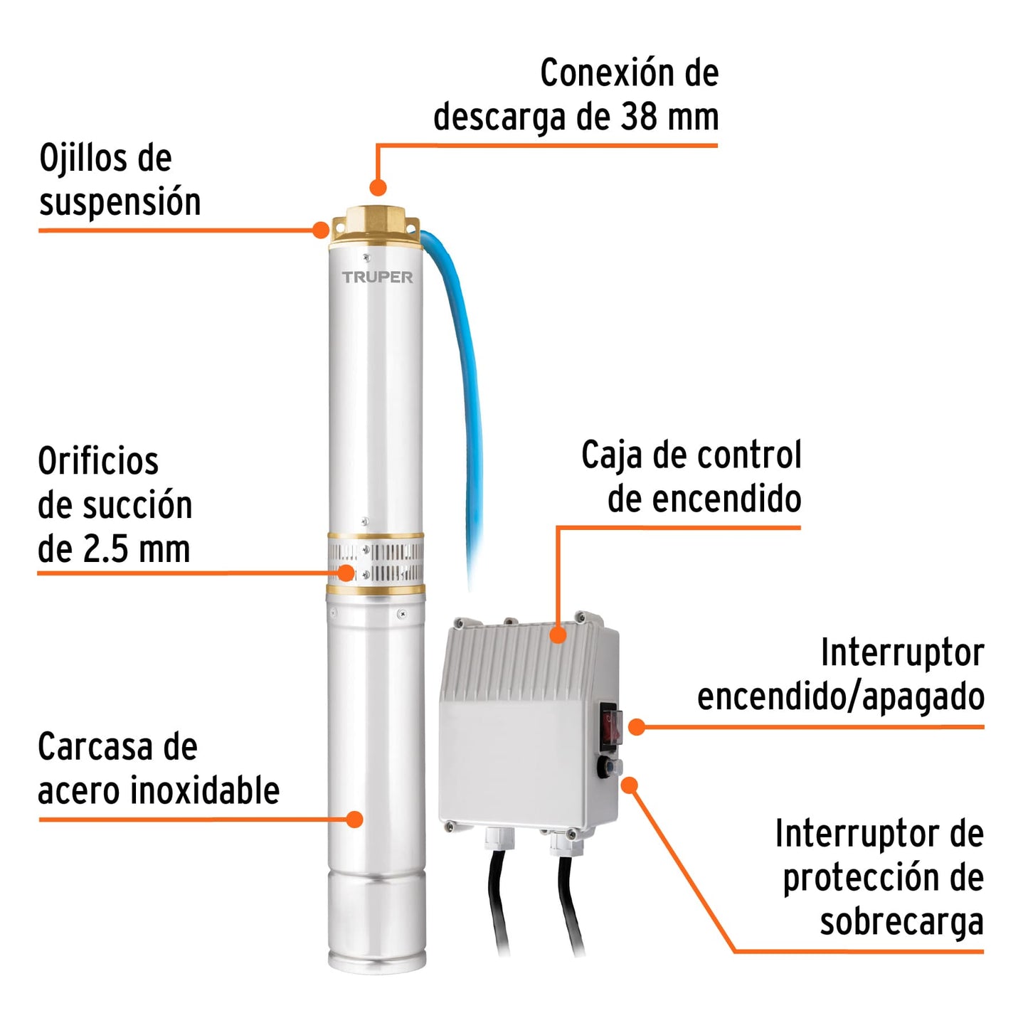 BOS-1LM Bomba sumergible de agua limpia de 1 HP, metálica