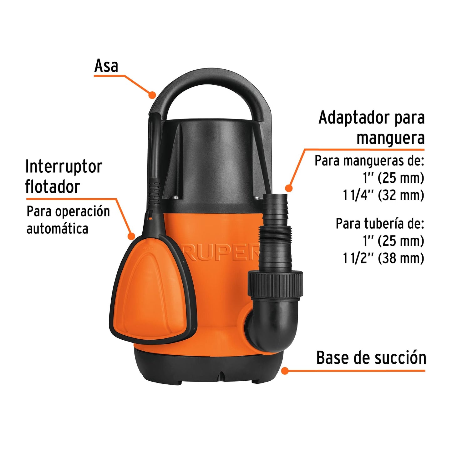 BOS-1LP Bomba sumergible plástica para agua limpia 1 HP