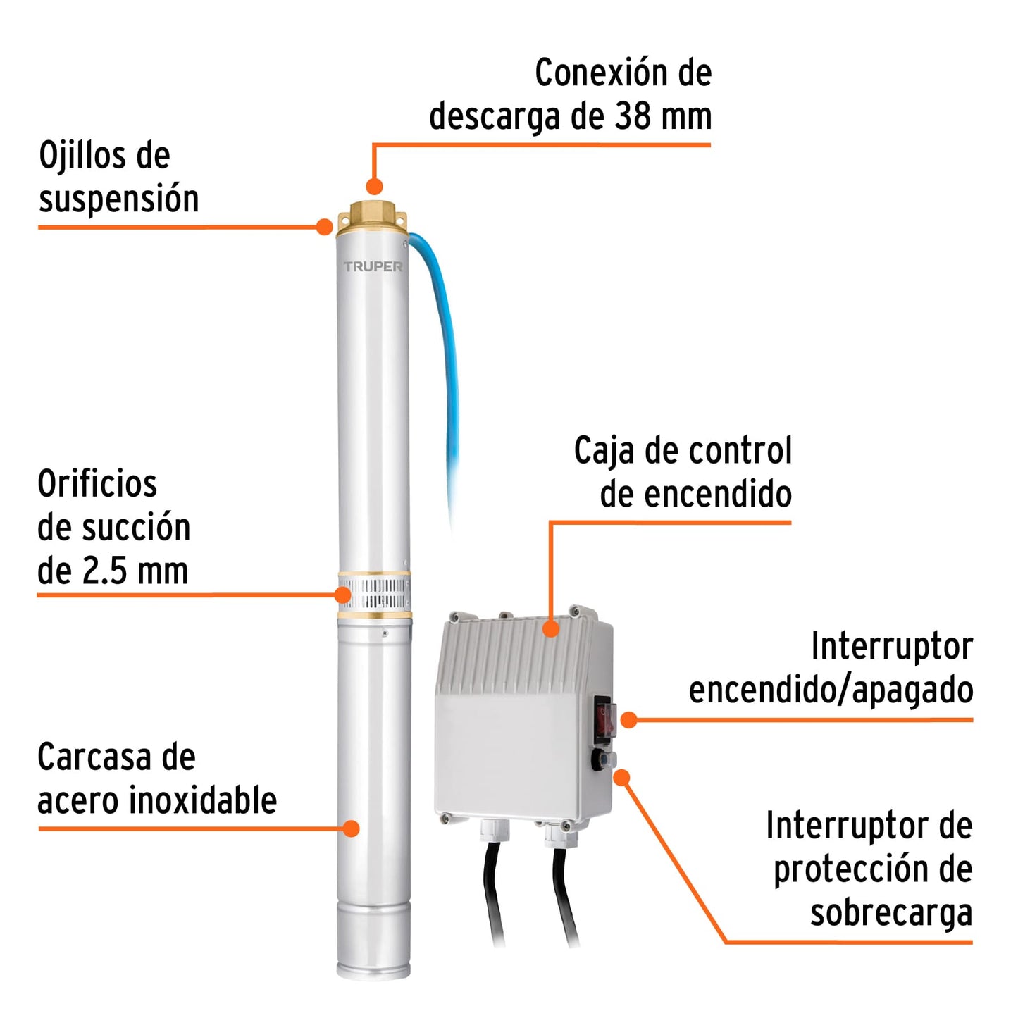 BOS-2LM Bomba sumergible de agua limpia de 2 HP, metálica