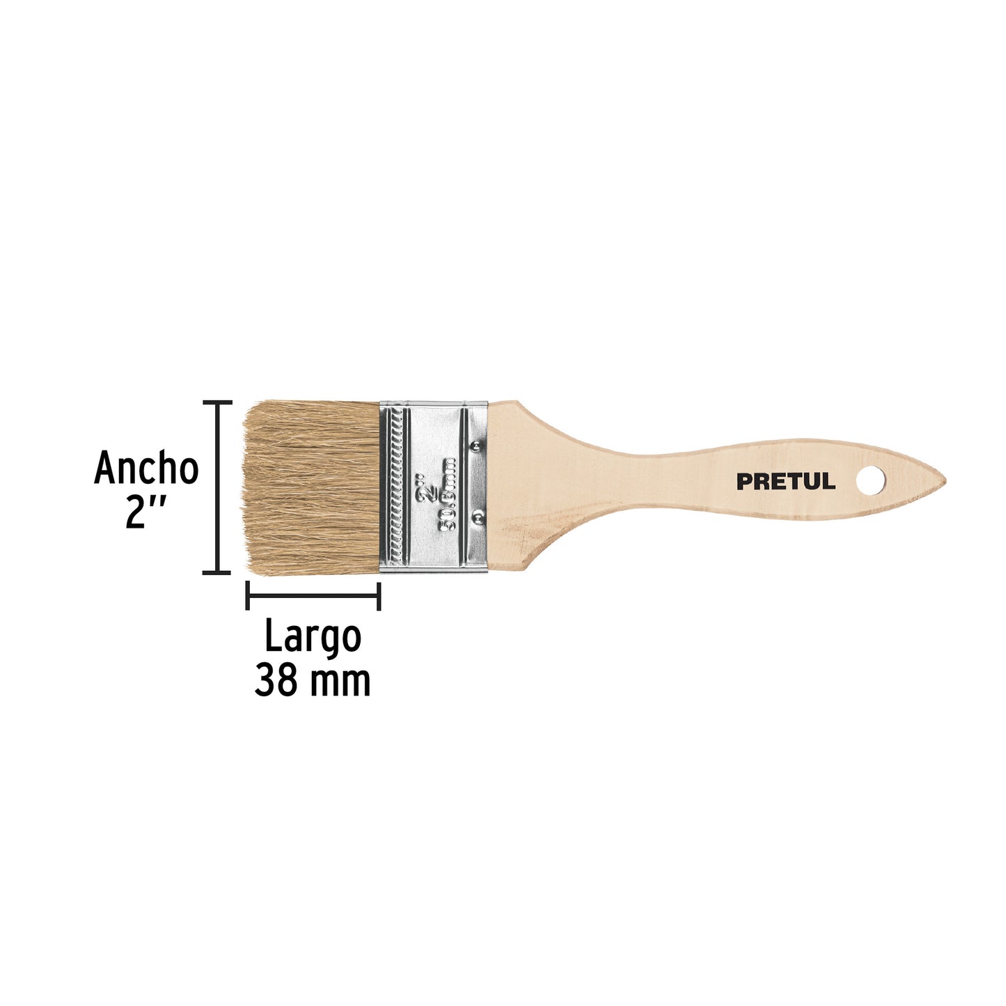 BRE-2 Brocha económica, mango de madera, 2", Pretul